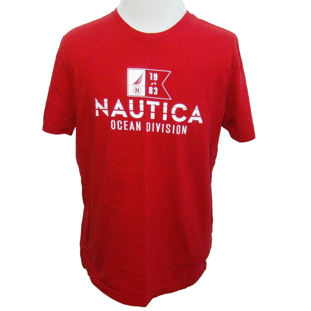 NAUTICA Men's (Size XL) Red Short Sleeve Graphic Spellout Logo T-Shirt Ocean